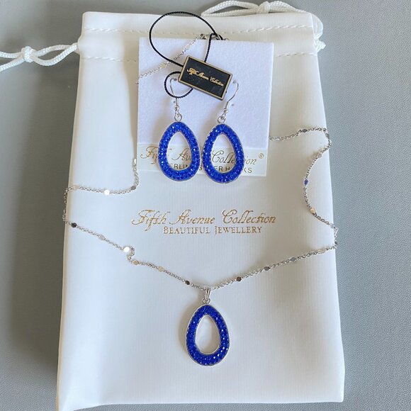 FAC NWT Royal Blue Crystal Necklace & Earrings Set - Picture 3 of 8